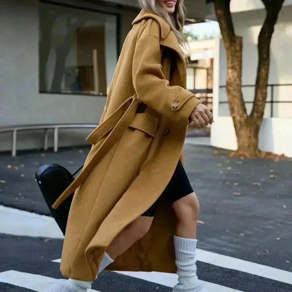 Khaki Casual Women's Oversized Double-Breasted Coat - Picture 7 of 8